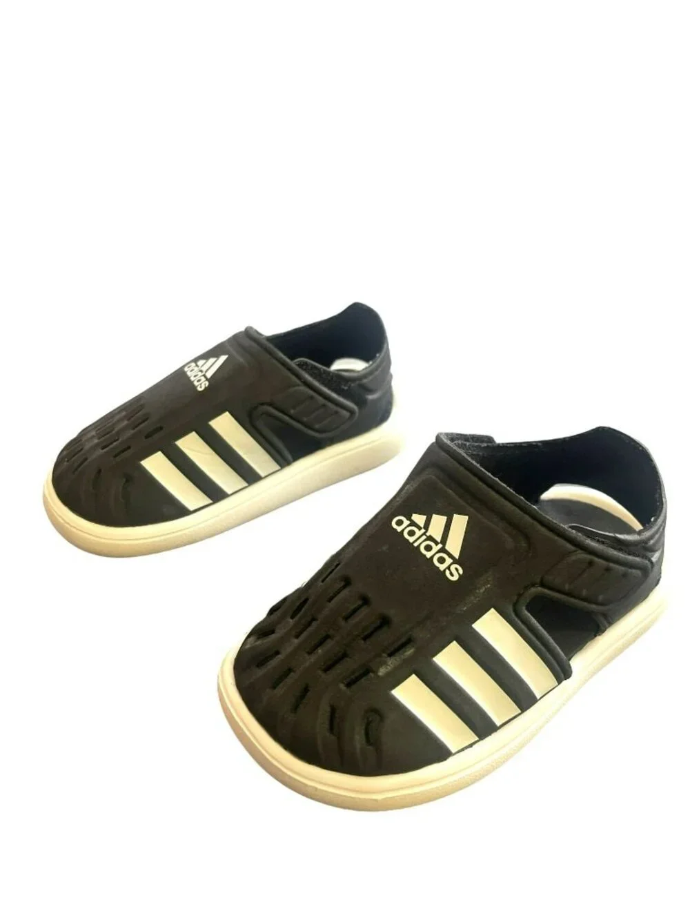 Adidas Little Kid Closed Toe Water Sandals Black White Sz 6K NEW
